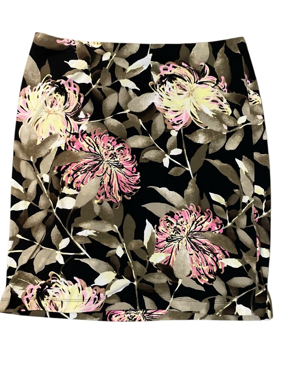 J. Jill Black Floral Mini Skirt with Pink & Cream Blooms